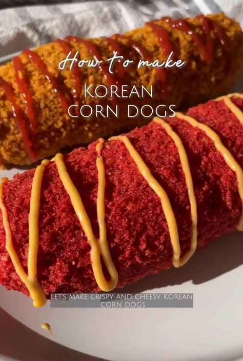 Get ready to elevate your snack game with homemade Korean corn dogs! These crispy, cheesy delights are perfect for any occasion, offering a fun twist on a classic favorite. With a crunchy exterior and gooey cheese pull, these corn dogs are sure to impress family and friends. Follow this simple guide to create your own delicious Korean corn dogs right in your kitchen, and enjoy a taste of Korea without leaving home. Perfect for parties, movie nights, or just a special treat, these corn dogs are as fun to make as they are to eat! Korean Corn Dog Recipe, Dogs At Home, Korean Corn, Cheese Pull, Corndog Recipe, Carnival Food, Corn Dog, Kawaii Cooking, Korean Street Food