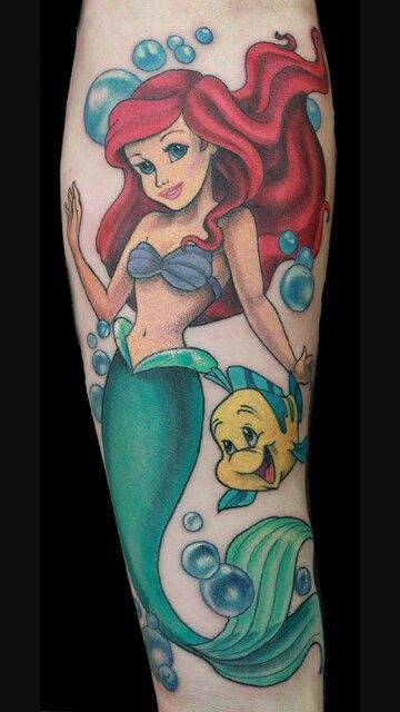 #TheLittleMermaid The Little Mermaid Tattoo, Flounder And Sebastian, Ariel Tattoo, Little Mermaid Tattoo, Tattoo Disney, Disney Princess Tattoo, Tattoos Mandala, Watercolor Tattoos, Mermaid Tattoo