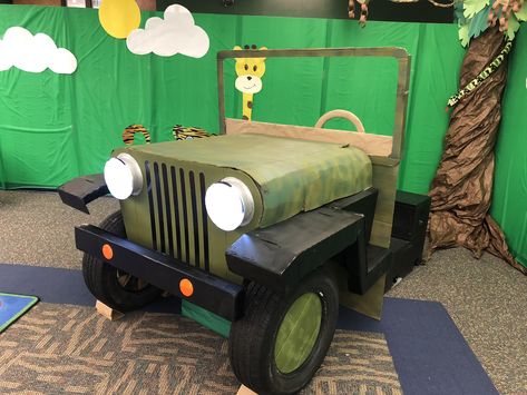 Zoomerang Vbs, Wild Kratts Birthday Party, Jurassic Park Birthday Party, Vacation Bible School Craft, Safari Jeep, Jungle Decorations, Library Themes, Forest Birthday, Vbs 2023