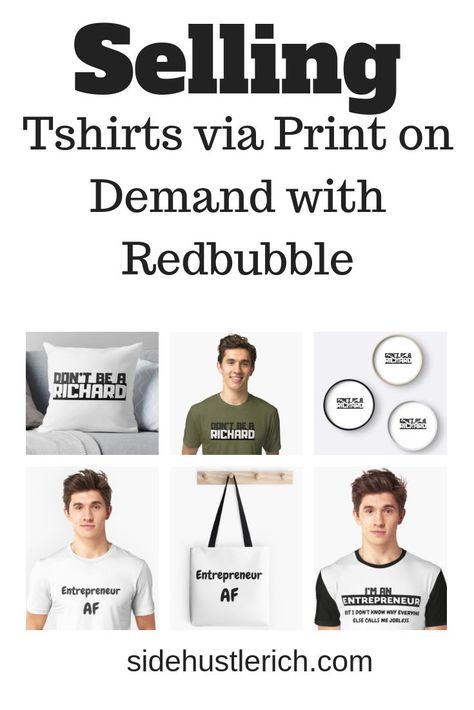 A popular side hustle is selling tshirts online. I will teach you how to create designs and sell tshirts via print on demand with Redbubble. Selling Tshirts Online, Redbubble Tips, Sell Tshirts Online, Print On Demand Tshirt, Ecommerce Startup, Start Business, Merch By Amazon, Virtual Jobs, Art Biz