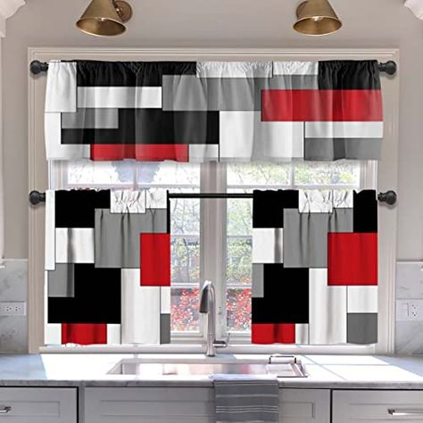 30+ Kitchen Window Ideas (Modern, Large, and Small Window Ideas) Grey And Black Kitchen, Orange Kitchen Curtains, Brown Kitchen Curtains, Red Kitchen Curtains, Grey Kitchen Curtains, Kitchen Window Dressing, Blue Kitchen Curtains, Kitchen Curtains And Valances, Valances For Living Room