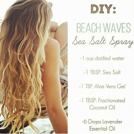 To naturally dye your hair blonde as pictured add a few drops of lemon essential oil to the recipe and get your hair bleached under the sun. Diy Beach Waves, Diy Sea Salt Spray, Beach Wave Spray, Health Coconut Oil, Surf Hair, Coconut Oil Hair Mask, Diy Beach, Sea Salt Spray, Beach Wave Hair