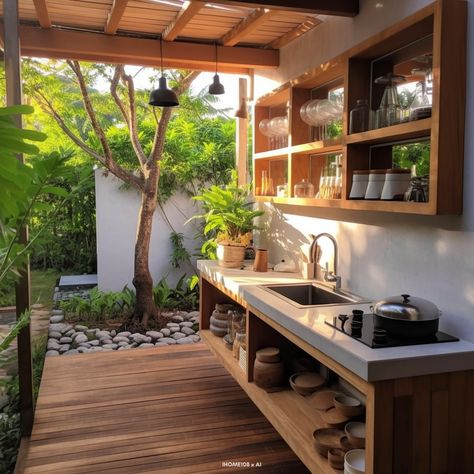 Dirty Kitchen Design, Dirty Kitchen, Outdoor Kitchen Plans, Tropical House, Village House Design, Balcony Ideas, Outdoor Kitchen Design, Small Balcony, Home Design Decor