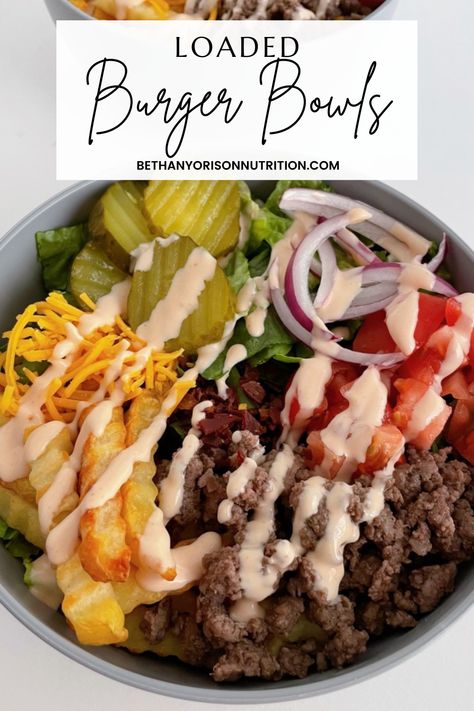 Burger Bowl Recipe, Smash Burger Bowl, Hamburger Bowls, Steak Bowls, Loaded Burger Bowls, Loaded Burger, Shake Shack Burger, Grilled Burger Recipes, Burger Bowl