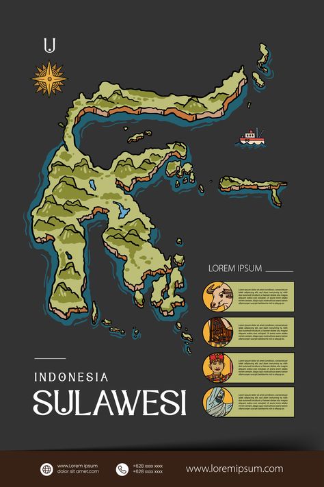 Pulau Sulawesi, Maps Illustration, Brain Gym For Kids, Infographic Map, Indonesian Art, Architecture Design Drawing, Island Map, Canva Tutorial, Island Design