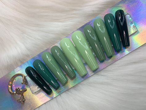 Ovile Green Nails, Different Green Nails Shades, Different Color Green Nails Shades, Nail Colours Green, Green Nails Gradient, Different Shade Of Green Nails, Different Shades Of Green Nails Acrylic, Green Nails Shades, Gradient Green Nails