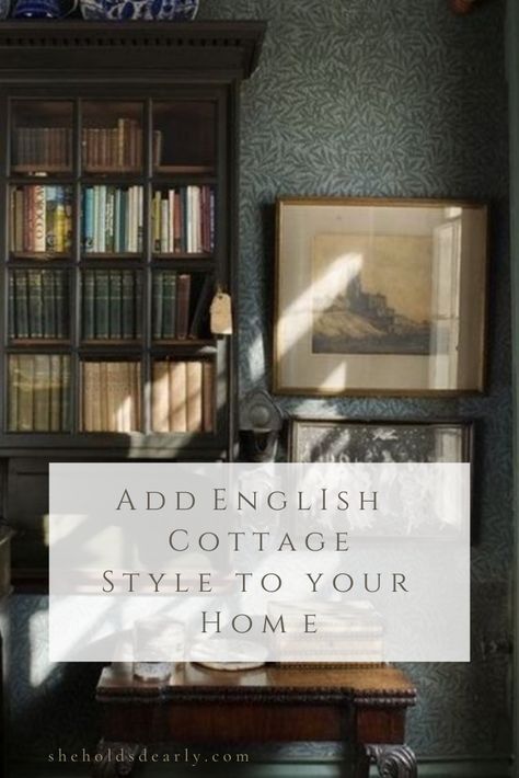 Learn 12 ways to add English cottage style to your home, but studying some of the key elements that go into this decor style! English Cottage Style Den, British Country House Decor, English Cottage Style Entryway, English Cottage Style Rugs, Transitional English Cottage, English House Design Interior, English Manor Decor, Vintage English Living Room, English Cottage Furniture