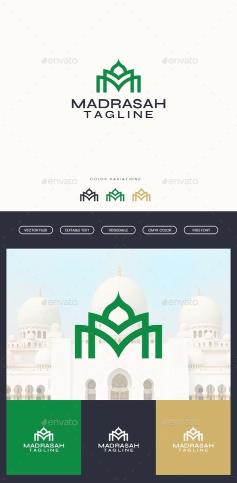 Mosque Letter M Logo Template - Buildings Logo Templates Logo Madrasah, M Logo Ideas, Mosque Logo Design, M Logo Design Ideas, Logo Masjid, Mosque Logo, Ms Logo, Mockup Logo, Temple Logo