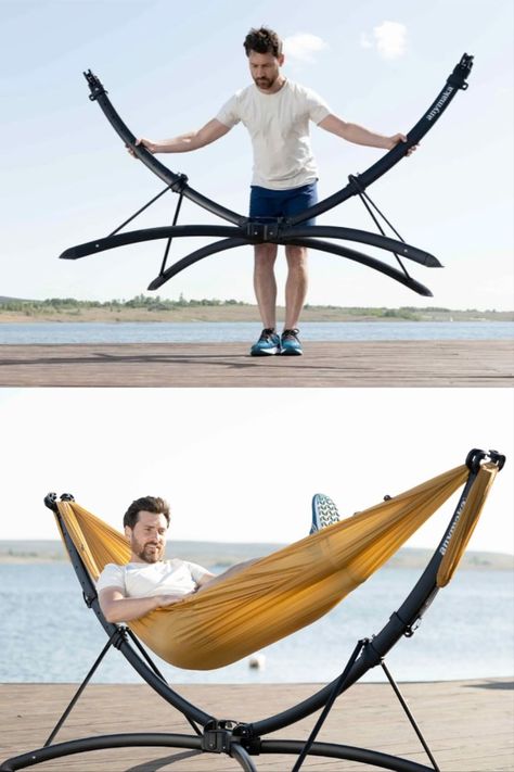 anymaka hammock stand boasts a swift three-second setup time Double Deck Bed Design, Portable Hammock Stand, Double Deck Bed, Hammock Stands, Portable Hammock, Hammock Bed, Hammock Stand, Diy Garden Furniture, Double Deck