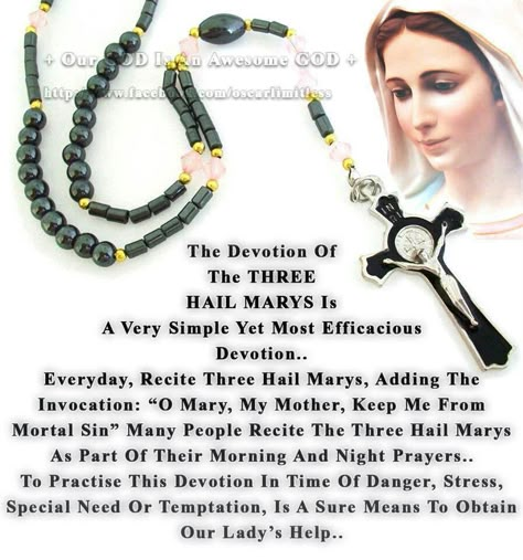 Devotion of 3 Hail Marys 3 Hail Mary Novena, Hail Mary In Spanish, Mother Mary Rosary, Catholic Beliefs, Novena Prayers, Necklace Leaf, Mary Catholic, Everyday Prayers, Praying The Rosary