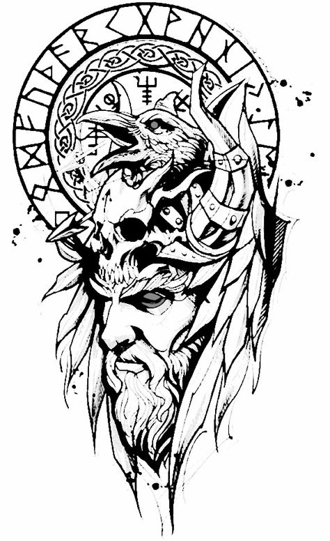 Viking Tattoos Ideas, Viking Drawings, Traditional Viking Tattoos, Rabe Tattoo, Viking Warrior Tattoos, Norse Mythology Tattoo, Scandinavian Tattoo, Viking Tattoo Symbol, Viking Tattoo Sleeve