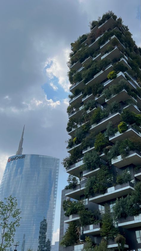 #aesthetic #building #nature #plants #skyscraper #skyline #moderndesign #city #cityscape #citylife Skyscraper Aesthetic, Aesthetic Building, City Nature, Destination Unknown, Building Aesthetic, High Building, Forest City, Social Space, Story Board