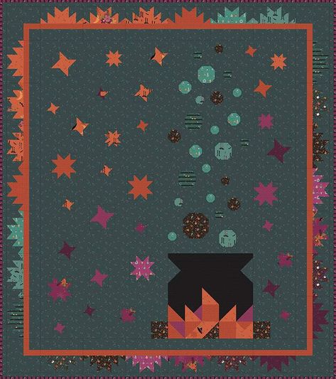 Witchy Quilt Pattern, Horror Quilt, Quilt Halloween, Witch Quilt, Bubbling Cauldron, Halloween Quilt Patterns, Halloween Quilt, Fun Quilt, Halloween Sewing