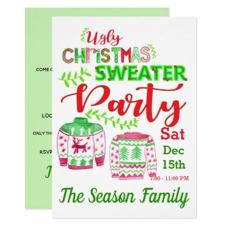 Ugly Christmas Sweater Party Invitation#xmasparty #partyinvitations #invite #christmas #party #uglysweater Ugly Christmas Sweater Party Invitations, Watercolor Party, Hand Lettered Christmas, Ugly Sweater Christmas, Christmas Sweater Party, Ugly Christmas Sweater Party, Ugly Sweater Party, Holiday Party Invitations, Party Details