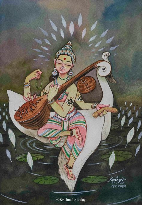 Sarasvati Ma, Keshav Paintings, Dev Ghar, Krishna For Today, Khodiyar Maa, Jai Mahadev, Chakra Painting, Saraswati Mata, Mythology Paintings