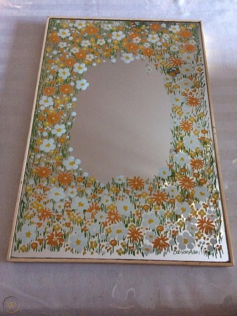 Painted Daisies, Vintage Bob, Hal Decor, Decor Mirror, Mirror Ideas, Mirror Design, Mirror Painting, Lukisan Cat Air, Decoration Inspiration