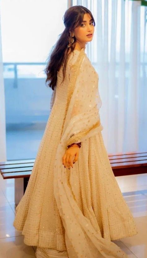 Eid Pics, Asian Wedding Dress Pakistani, Embroidered Sharara, Sajal Aly, Chiffon White Dress, Lehenga Designs Simple, Sajal Ali, Pakistani Fancy Dresses, Pakistani Dresses Casual