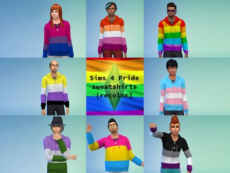 Isorro's Pride Shirts recolors Sims 4 Lgbtq Cc, Pansexual Outfits, Queer Clothes, Safe Green, Pride Hoodie, Cc Clothes, Trans Flag, Sims 4 Cc Makeup, Sims Four