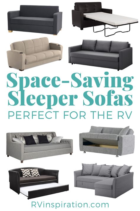 11 Space-saving Sleeper Sofas | Furniture for RVs | RV Inspiration Rv Sleeper Sofa, Rv Sofa Bed, Small Sleeper Sofa, Rv Sofas, Rv Inspiration, Rv Furniture, Camper Travel, Modern Sleeper Sofa, Leather Sleeper Sofa