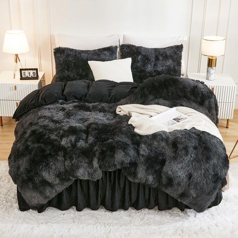 PRICES MAY VARY. 【Ultra-soft Fabric】: The front of the king size comforter set Tie-Dyed black grey is made of 100% microfiber plush shaggy , and the back is ultra soft crystal velvet fabric. The soft material add a touch of graceful color to your room and also offers the best warmth and comfortable breathability. 【Fluffy Look】: Delicate and dreamy, Andency faux fur comforter king size with fluffy texture pairs simple hues with a modern twist, instantly refreshing any bedroom or sofa. Chic pillow Down Comforter Bedding, Black Comforter Sets, Plush Comforter, Black Bed Set, Faux Fur Bedding, Velvet Bedding, Fur Comforter, Queen Size Comforter Sets, Fluffy Comforter