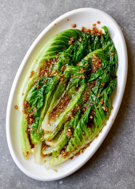 Cooked Lettuce with Oyster Sauce & Garlic | The Woks of Life Romaine Lettuce Recipe, Recipes With Oyster Sauce, Chinese Lettuce, Lettuce Recipe, Lettuce Recipes, Wok Of Life, Woks Of Life, The Woks Of Life, Chinese Vegetables