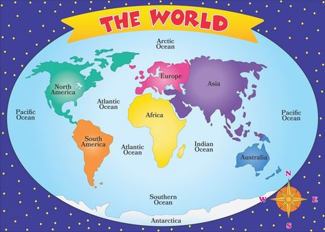 Educational Posters: Igniting Curiosity in Young Learners World Map Continents And Oceans, World Map With Continents, Geography Kids, Oceans And Continents, World Map Illustration, World Map Outline, Continents Of The World, Continent Map, World Map Continents