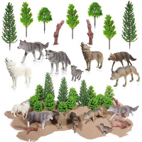 PRICES MAY VARY. 26 Animals Figurines Model Trees Kit: you will get 26 items including 7 wolf figurines, 15 mixed model trees with sizes of 6 cm/ 2.36 inch, 9 cm/ 3.54 inch and 13 cm/ 5.12 inches, and 4 wood roots figurine measuring 6 x 1 x 1 cm/ 2.36 x 0.39 x 0.39 inches Make up Woodland Decor: the wolf figurine toy is in different sizes and colors, mainly black, white and gray; The toy trees with 3 styles, and 4 pieces of wood roots figurine, this whole set of animals figurines model trees can Wolf Figurines, Wolf Cake, Diorama Project, Animal Figurine Toys, Party Bedroom, Toy Trees, Toddler Birthday Gifts, Toddler Birthday Party, Baby Wolf