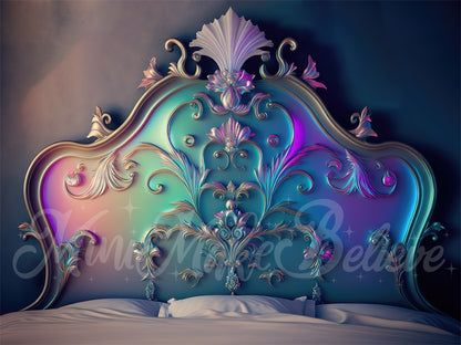 Iridescent Bedroom Decor, Diy Repainting Furniture, Vintage Maximalism Bedroom, Iridescent Furniture, Mermaid Furniture, Enchanted Bedroom, Rainbow Furniture, Iridescent Decor, Fantasy Furniture