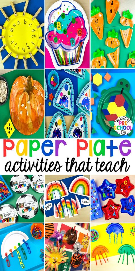 Check out these paper plate activities for improve literacy, math, fine motor, and more for preschool, pre-k, and kindergarten students. Autumn Themed Activities, Alphabet Letter Activities, Preschool Crafts Fall, Homeschool Crafts, Preschool Fine Motor, Gross Motor Activities, Preschool Art Activities, Spring Preschool, Teaching The Alphabet