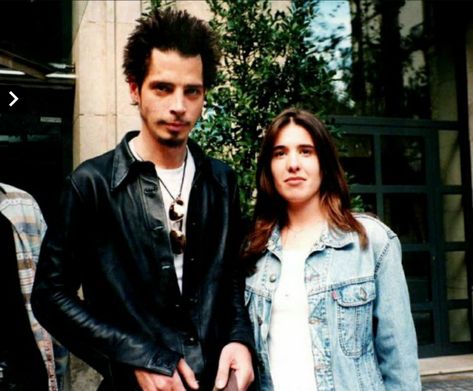 The description said it was Chris Cornell and Susan Silver. I know it's Chris but I don't think this is Susan. Is it? Susan Silver, Chris Cornell, I Know, Denim Jacket, Leather Jacket, Silver