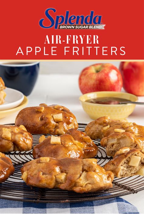 Sweet Snack Saturday is here! Bake these warm and gooey Air-Fryer Apple Fritters. After all, Fall is all about baking and getting cozy, right? 🍎 Recipes Apples, Diabetics Recipes, Splenda Recipes, Brown Sugar Recipes, Sugar Free Baking, Breakfast Sweets, Baked Apple, Apple Fritters, Air Fryer Dinner Recipes