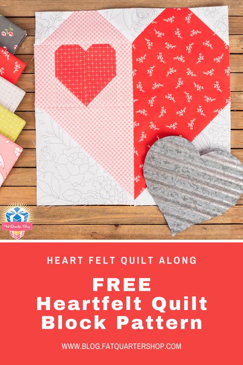 12 Inch Quilt Block Patterns Free Heart, Small Quilt Blocks Free Pattern, Valentine Quilts, Heart Quilt Block, Coriander Quilts, Quilt Hearts, Free Quilt Block Patterns, Seasonal Quilts, Quilt Heart