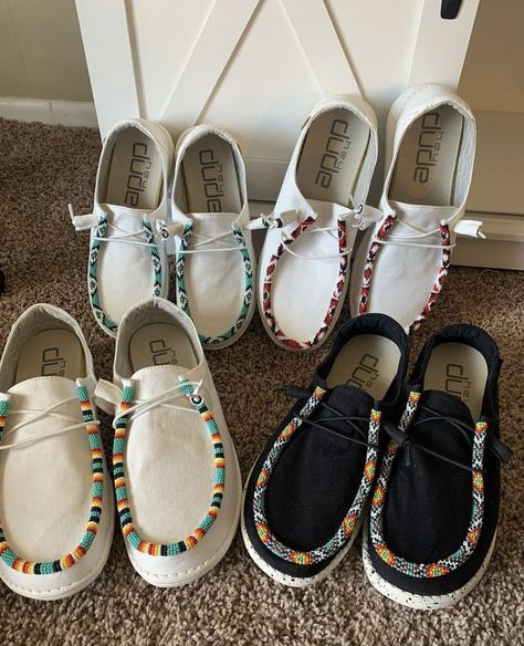 Hey Dudes With Beads, Cow Hide Hey Dude Shoes, Western Vans Shoes, Cute Country Hey Dudes, Cute Western Hey Dudes, Cute Hey Dudes, Hey Dude Shoes Women, Cute Cowgirl Boots, Country Shoes