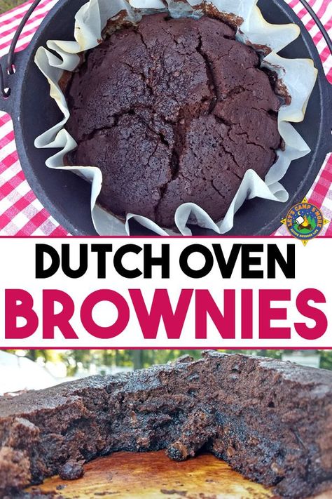 Dutch Oven Desserts, Eggless Brownie Recipe, Vegetarian Camping Recipes, Camping Dessert Recipes, Dutch Oven Camping Recipes, Simple Camping, Dutch Oven Camping, Camping Desserts, Dutch Oven Cooking