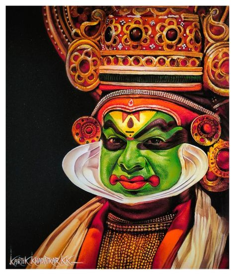 Portrait Rangoli For Competition, Theyyam Painting Acrylic, Hyper Realistic Colour Pencil Drawings, Kadakali Drawing, Kadakali Painting, Kadhakali Paintings On Canvas, Kadhakali Photography, Kadhakali Paintings, Kathakali Painting On Canvas