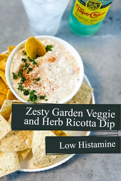 Life's too short for bland flavors, and we're living it to the fullest with our Zesty Garden Veggie and Herb Ricotta Dip!  Packed with flavor, this low-histamine recipe will make your taste buds dance and keep your body feeling great. Don't miss out on this flavor explosion - click for the full recipe now! 👉 Anti Histamine Recipes, Low Histamine Snacks, Low Histamine Recipes, Histamine Foods, Ricotta Dip, Low Histamine Foods, Histamine Diet, Food Processor Uses, Low Histamine Diet