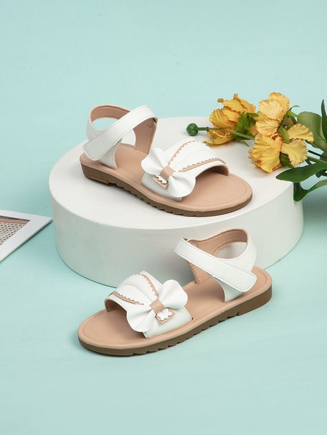 White  Collar   Plain Strap Sandals Embellished   Kids Shoes Stylish Baby Girls, Casual Summer Sandals, Kids Footwear, Dressing Ideas, Preppy Shoes, Bow Decor, Fancy Shoes, Stylish Sandals, Stylish Baby