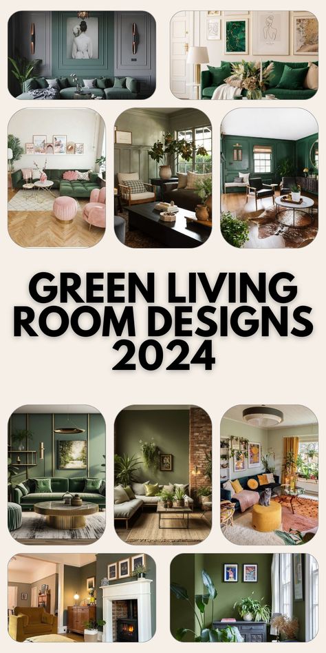 Revitalize Your Space: Modern Green Living Room Designs 2024 – Expert Tips for Small Spaces, Fireplaces, and Green Sofas Green Living Room Designs, Modern Green Living Room, Sage Green Accents, Green Sofas, American Interior Design, Green Living Room, 2024 Inspiration, Boho Gallery Wall, American Interior