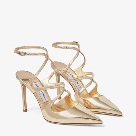 AZIA PUMP 95 | Gold Liquid Metal Leather Pumps | Autumn Collection | JIMMY CHOO Rose Gold Accessories, Jimmy Choo Gold, Liquid Metal, Gold Pumps, Shoes Luxury, Famous Fashion, Jimmy Choo Shoes, Footwear Design Women, Black High Heels