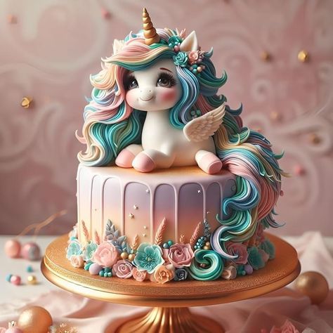 Vintage Birthday Cakes, Fantasy Cake, Creative Birthday Cakes, Beautiful Birthday Cakes, Unicorn Cake, Unicorn Birthday Parties, Unicorn Birthday