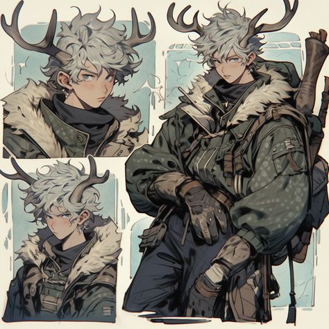 AI art generated with Midjourney. Prompt: dungeons and dragons characters, character reference, male, antler horns, sketch --niji 5 Antler Character Design, Deer Hybrid Human Male, Human With Antlers, Anime Antlers, Person With Antlers, Cow Oc Male, Human With Horns, People With Horns, Deer Human Hybrid