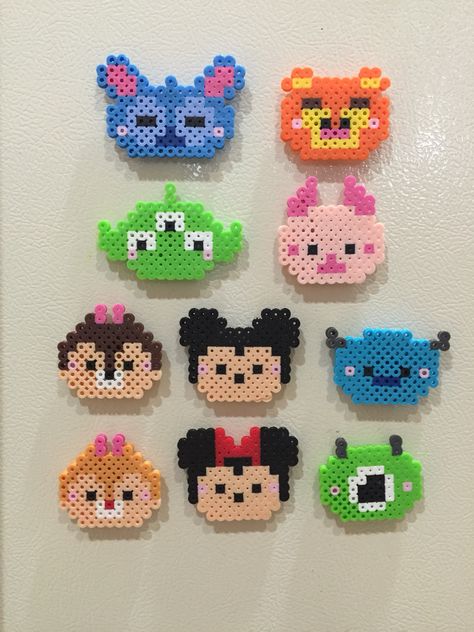 Perler tsum tsum Hama Beads Disney, Easy Perler Beads Ideas, Art Perle, Hama Beads Design, Perler Bead Templates, Diy Perler Bead Crafts, Bead Sprite, Hama Beads Patterns, Diy Perler Beads