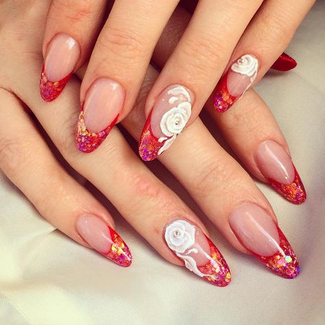 Summer Nails Pinterest Difficult Nail Designs, Acrylic Tip Designs, Red Summer Nails, Nails 2016, Summer Acrylic, Acrylic Tips, Red Acrylic Nails, Nail Art Designs Summer, Red Nail Designs