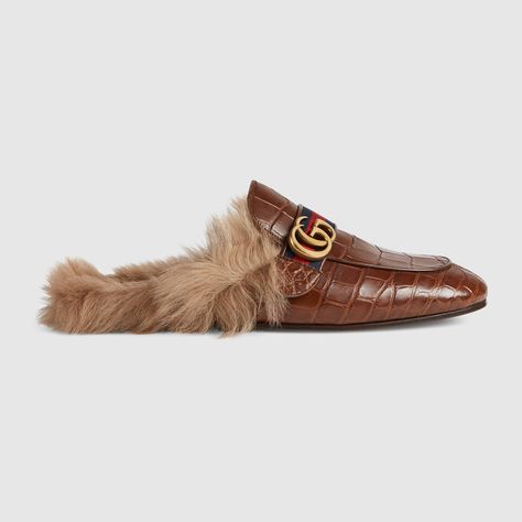 Princetown crocodile slipper with Double G - Gucci Men's Slippers 469950EC2G02561 Flats Gucci, Crocs Shoes For Men, Mens Moccasins Loafers, Men House, Gucci Slippers, Gucci Princetown, Leather Slippers For Men, Gucci Mens, Leather Sole Shoes