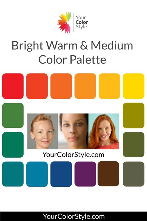 Bright Warm Medium Pin Your Mini Color PaletteAccess Your Bright, Warm and Medium Color Guide | Colorful U Medium Color Palette, True Spring Color Palette, Warm Spring Color Palette, True Spring Colors, Your Color Style, Spring Things, Clear Spring, Spring Colours, Mode Tips