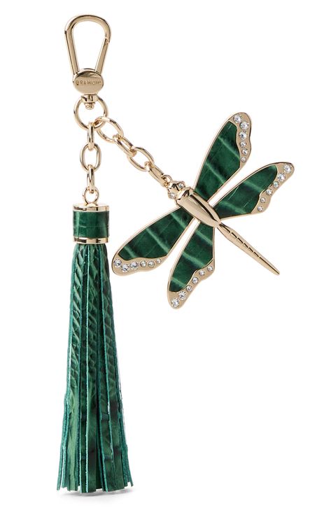 Brahmin Dragonfly Tassel Charm available at #Nordstrom Leather Inlay, Green Dragonfly, Dragonfly Charm, Rollerball Perfume, Key Clip, Resin Charms, Fragrance Design, Car Charms, Tassel Fringe