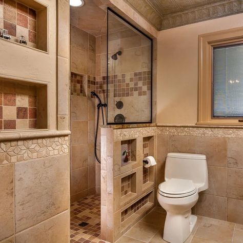 75 All Wall Tile Small Bathroom Ideas You'll Love - June, 2024 | Houzz Half Wall Toilet, Tile Small Bathroom Ideas, Shower Half Wall, Shower Wall Ideas, Tile Small Bathroom, Master Bath Layout, Bath Layout, Dining Room Pantry, Wall Toilet