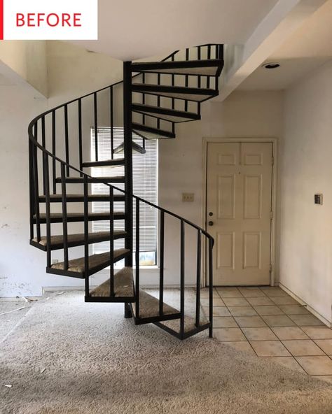 Before: Spiral Staircase painted copper Boho Remodel, Staircase Painted, Floating Countertop, Interior House Ideas, Painted Staircases, Minimal Interior Design, Colorado House, Staircase Remodel, Staircase Makeover