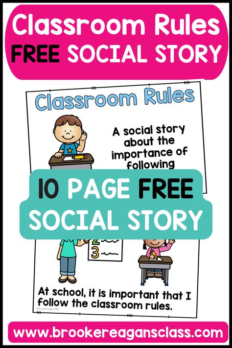 Free social story about classroom rules and the importance of following classroom rules to stay safe at school. Teach each rule in a way that students understand. Use social story daily to reinforce classroom rules and why they must be followed. Social Stories Free, Teaching Classroom Rules, Classroom Behavior Management System, Teacher Checklist, Asd Classroom, Behavior Management System, Iep Meetings, Classroom Expectations, Class Rules