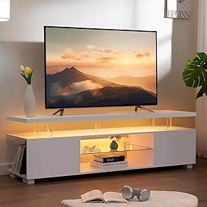 Cubehom TV Stand LED Console Table TV Stands for Living Room Media Console for 75/80/85 inch tv Tv Console Furniture, Tv Stand Ideas, Media Console Table, Led Tv Stand, White Tv Stands, Modern Entertainment Center, Tv Stand Cabinet, Console Furniture, White Tv